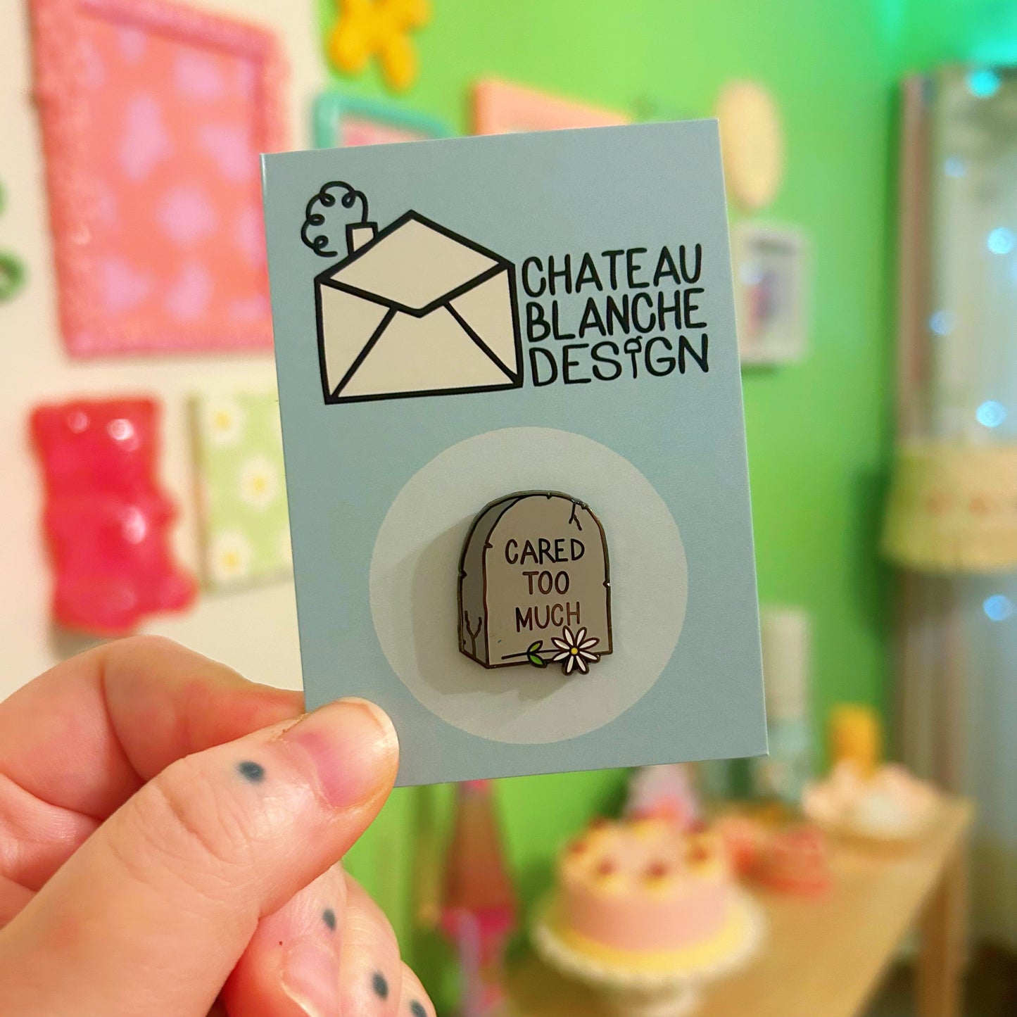Enamel Pin Cared Too Much