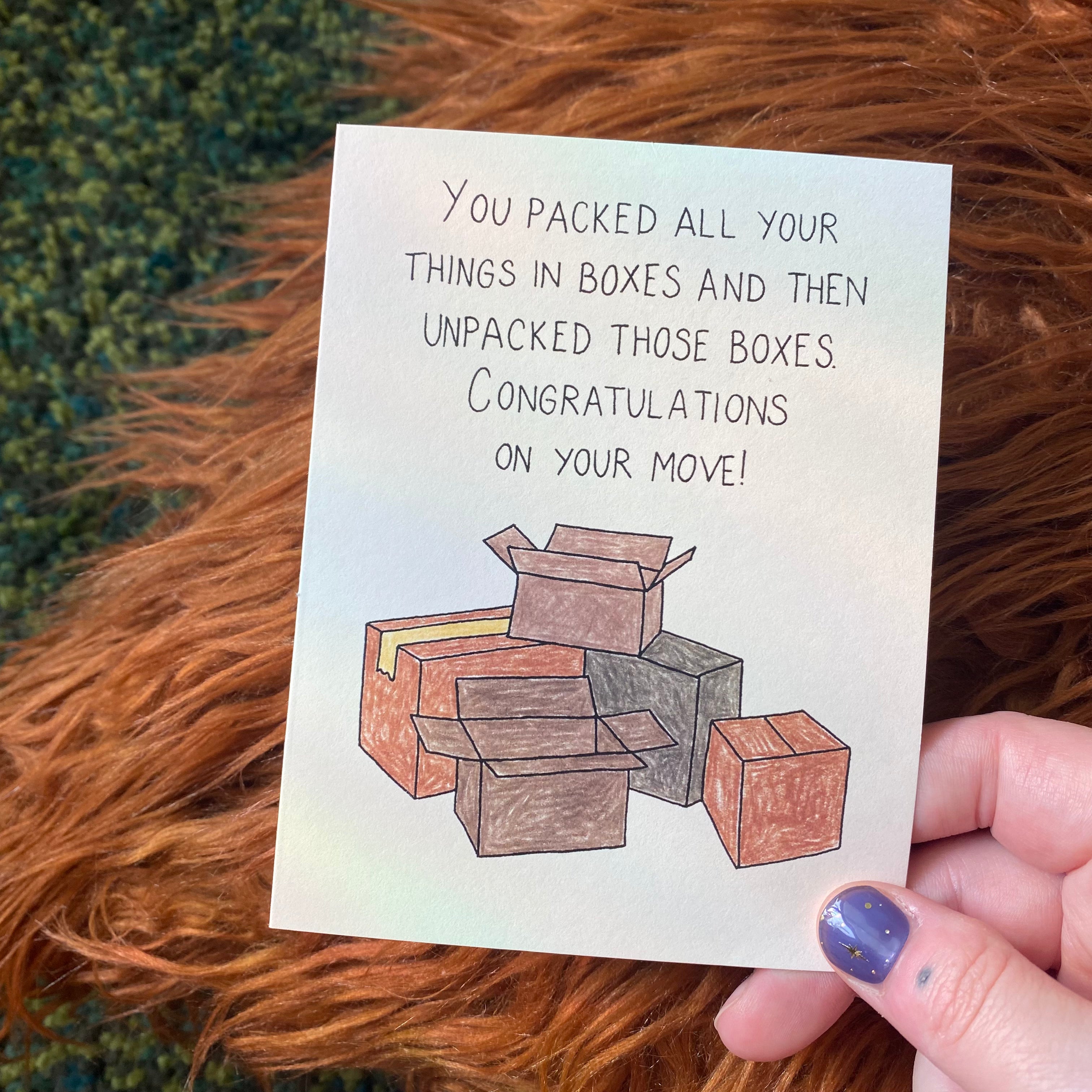 Congratulations Moving Boxes Card – Chateau Blanche Shop